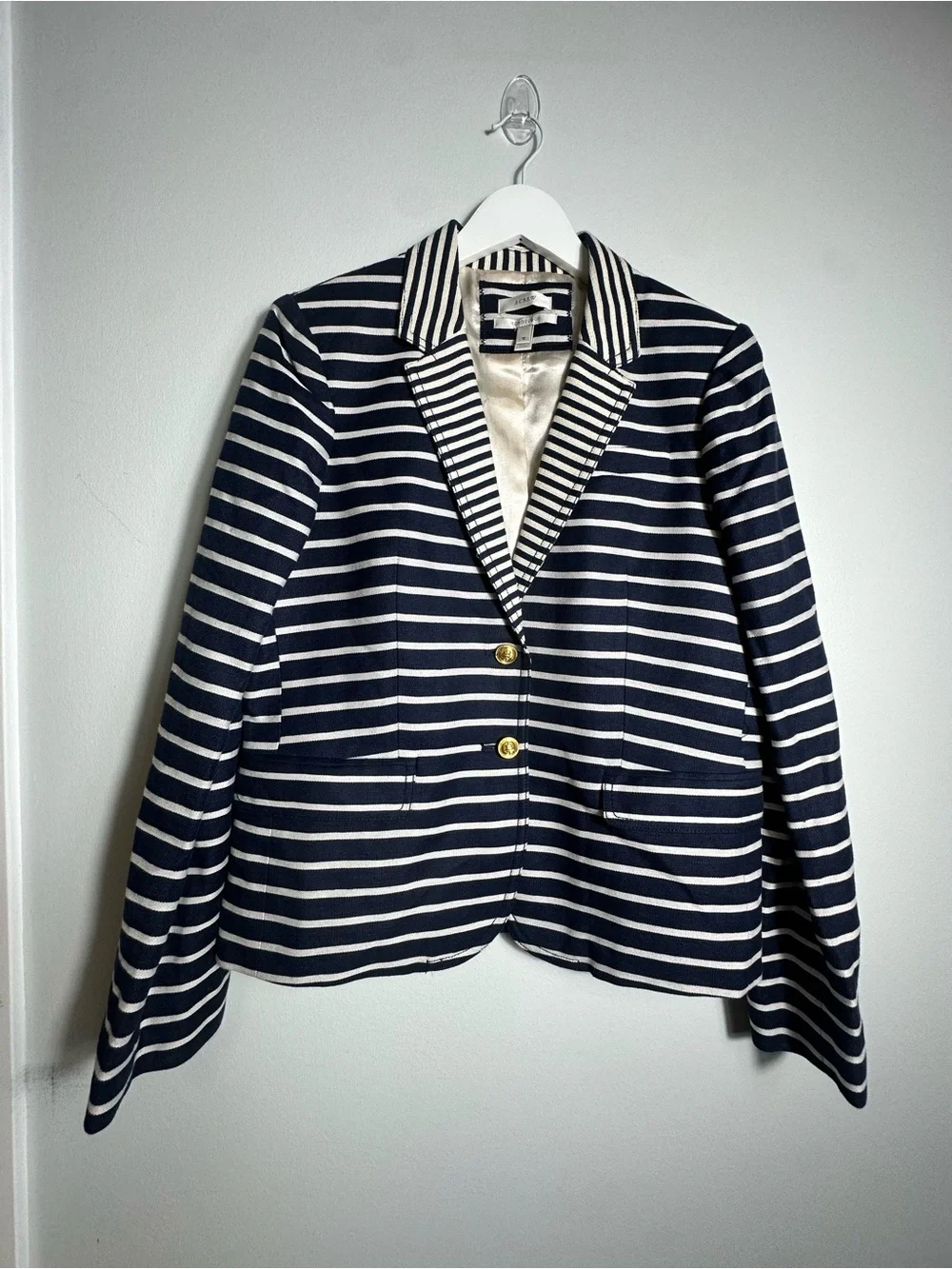 J.Crew Navy Stripped Schoolboy Linen Cotton  Blazer Size 12